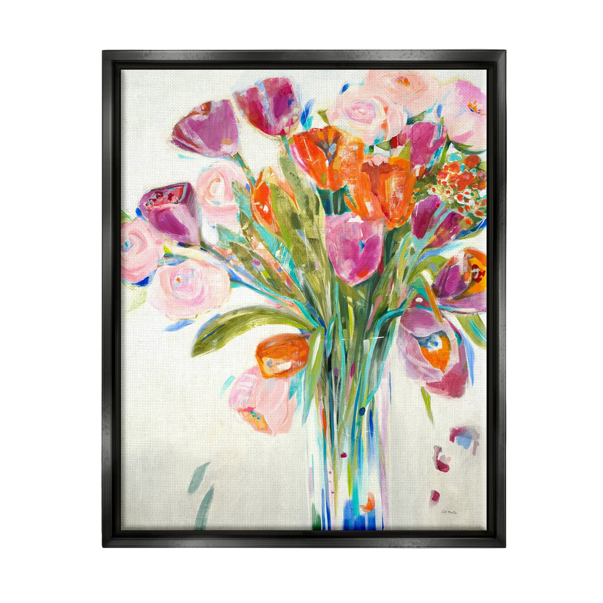 Stupell Industries Rose and Tulip Bouquet Spring Flower Expression Metallic Gold Framed Floating Canvas Wall Art, 24x30, by Third and Wall
