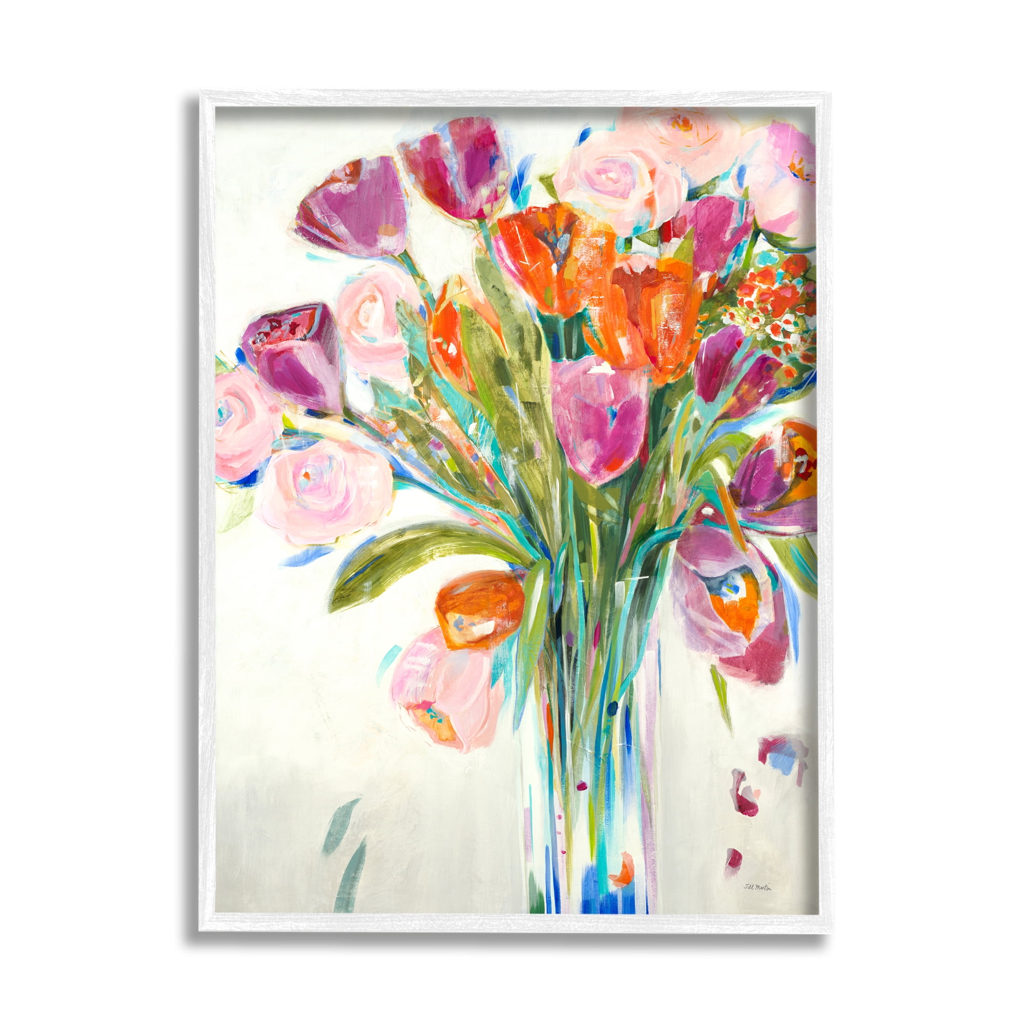White Framed Colorful Floral Bouquet Print, 16x20