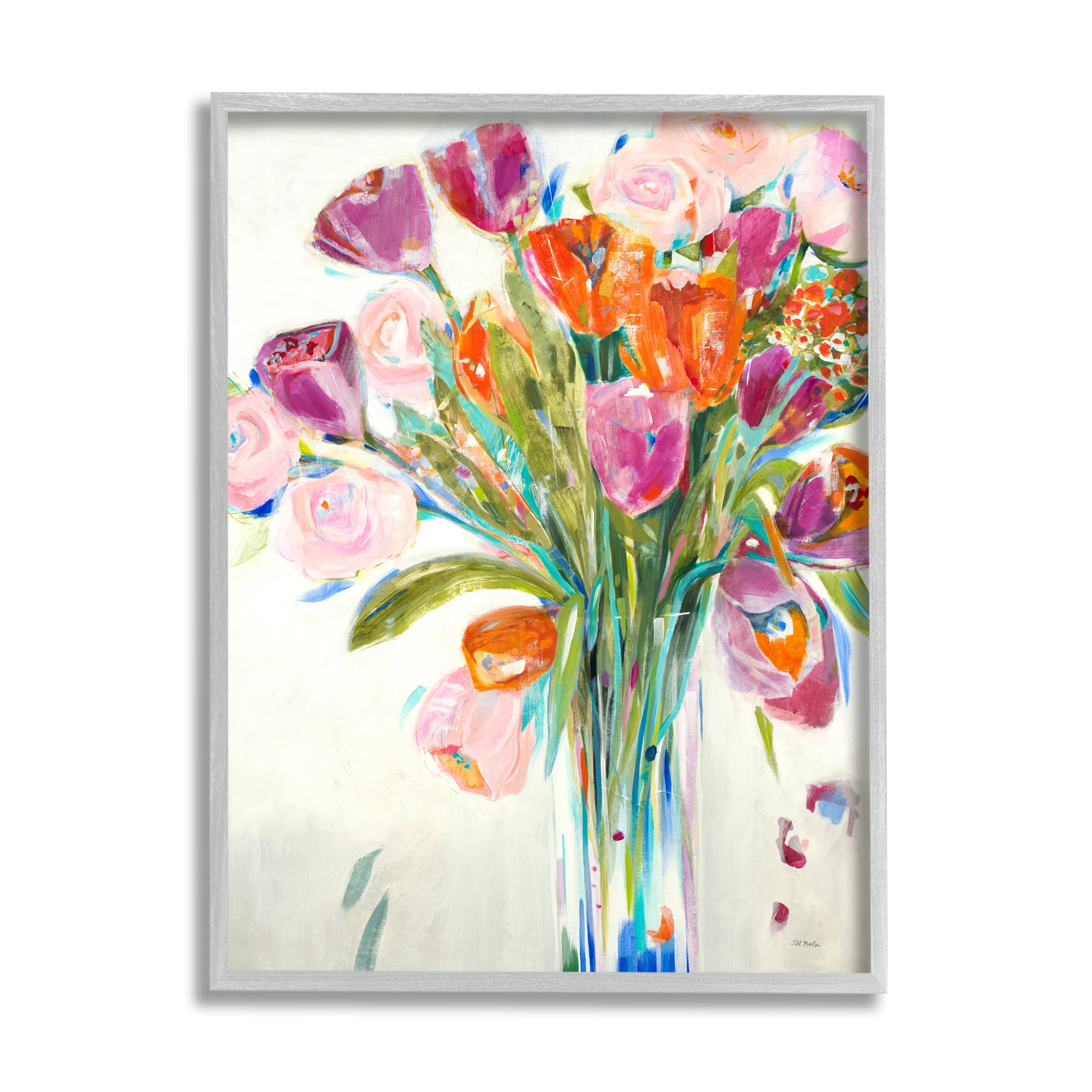 Stupell Industries Rose and Tulip Bouquet Spring Flower Expression Painting Framed Art Print Wall Art, 24x30, By Third and Wall