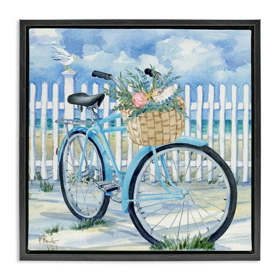 Stupell Industries Rosemary Beach Bicycle Transportation Painting Black Floater Framed Canvas Art Print Wall Art, 18 x 18