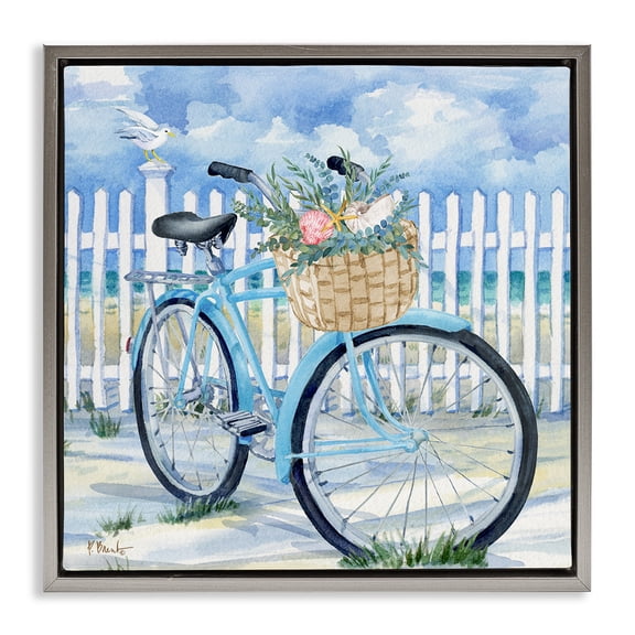 Stupell Industries Rosemary Beach Bicycle Transportation Painting Gray Floater Framed Canvas Art Print Wall Art, 18 x 18