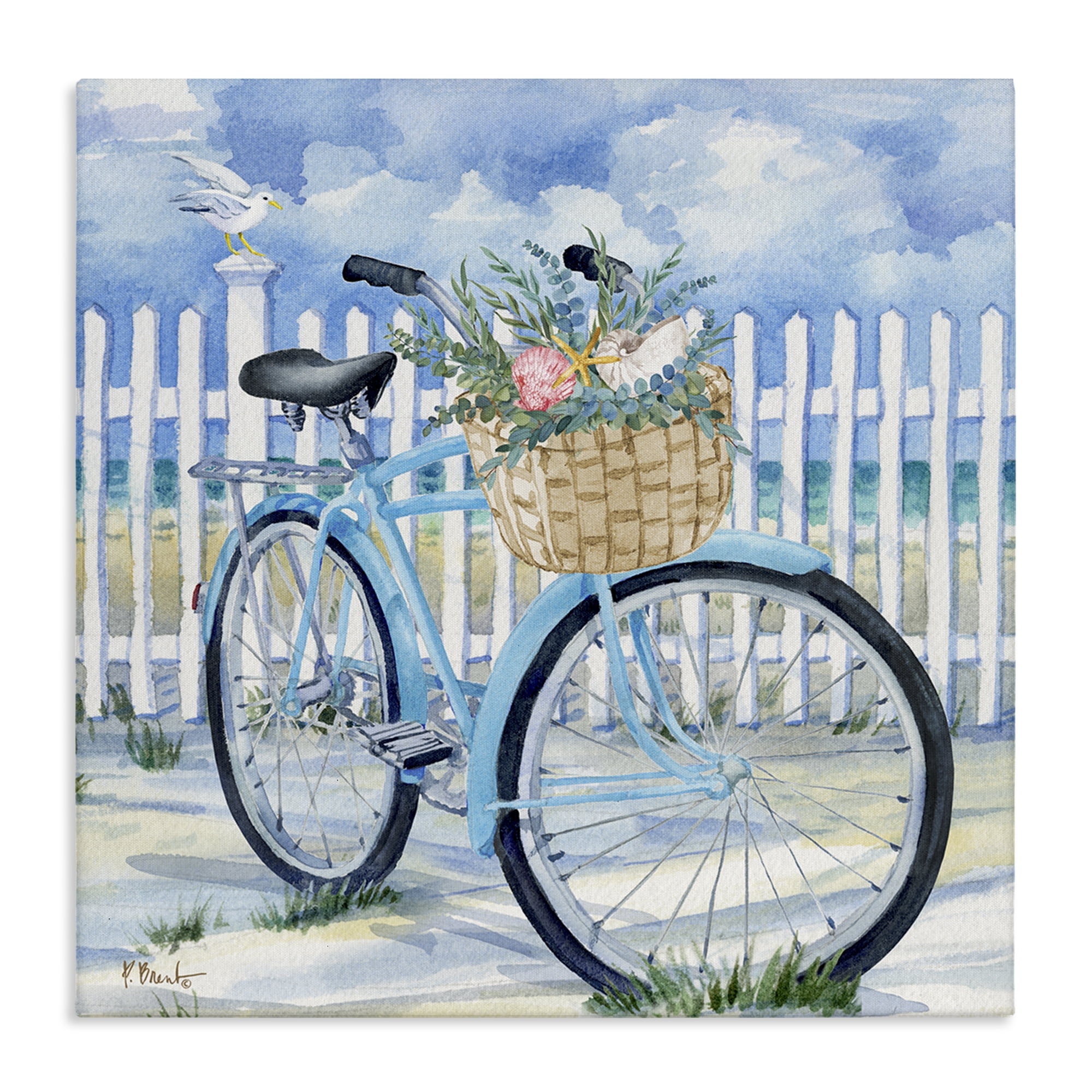 Stupell Industries Rosemary Beach Bicycle Transportation Painting Wrapped Canvas Art Print Wall Art, 24 x 24