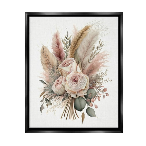 Stupell Industries Roses & Country Reeds Botanical & Floral Painting Black Floater Framed Canvas Art Print Wall Art, 17 x 21
