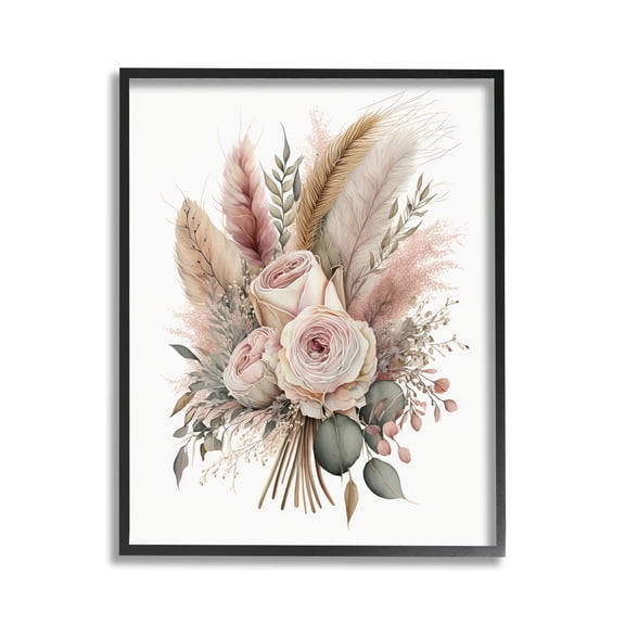 Stupell Industries Roses & Country Reeds Botanical & Floral Painting Black Framed Art Print Wall Art, 11 x 14