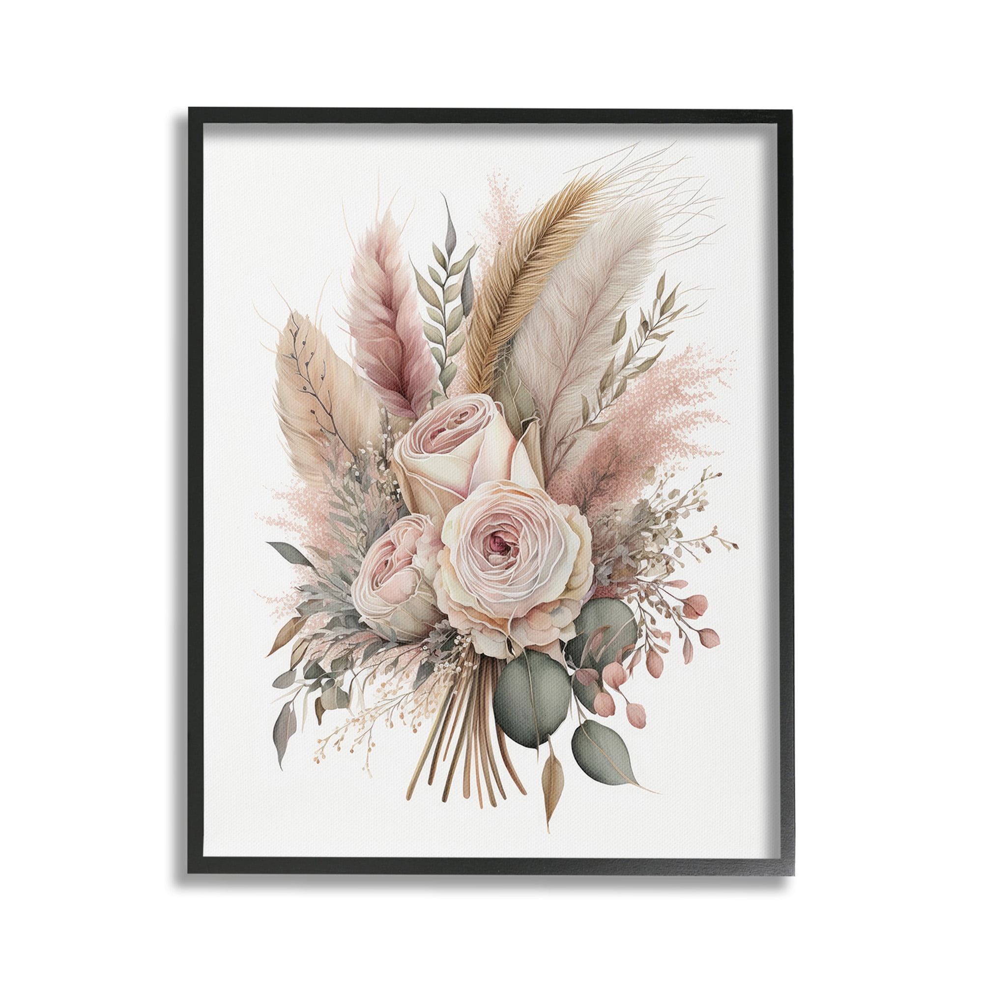 Stupell Industries Roses & Country Reeds Botanical & Floral Painting Black Framed Art Print Wall Art, 24 x 30