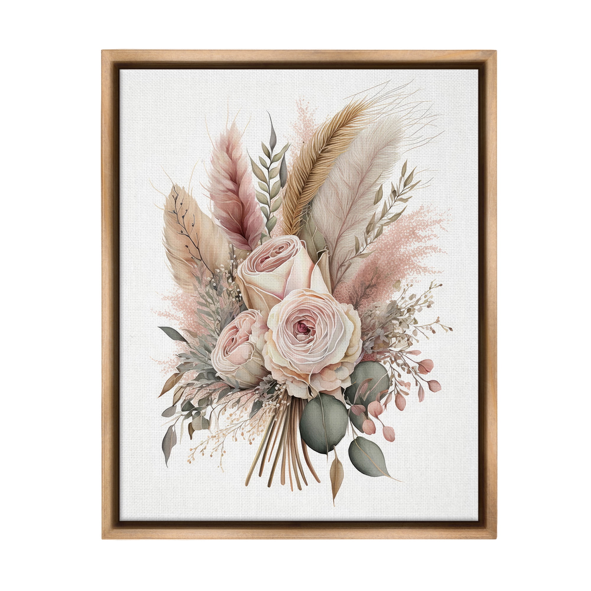 Stupell Industries Roses & Country Reeds Botanical & Floral Painting Brown Floater Framed Canvas Art Print Wall Art, 25 x 31
