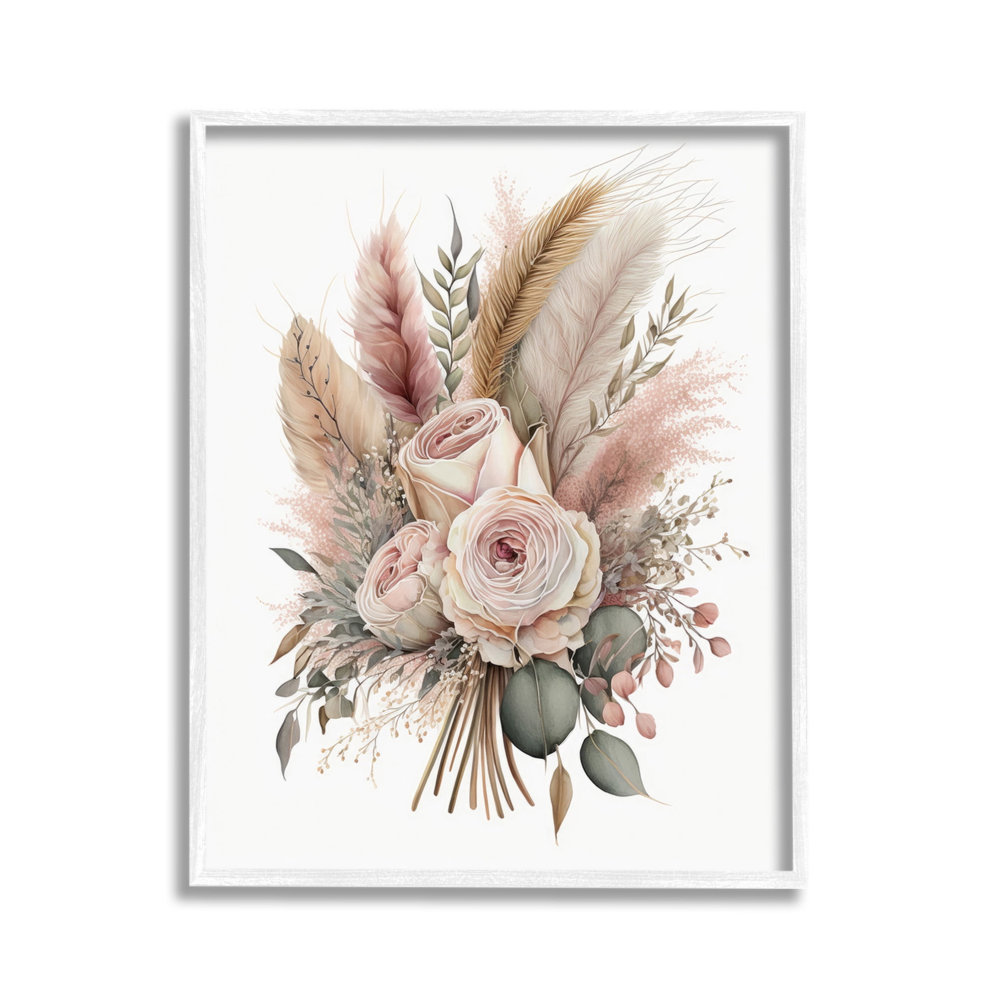 Stupell Industries Roses & Country Reeds Botanical & Floral Painting White Framed Art Print Wall Art, 11 x 14