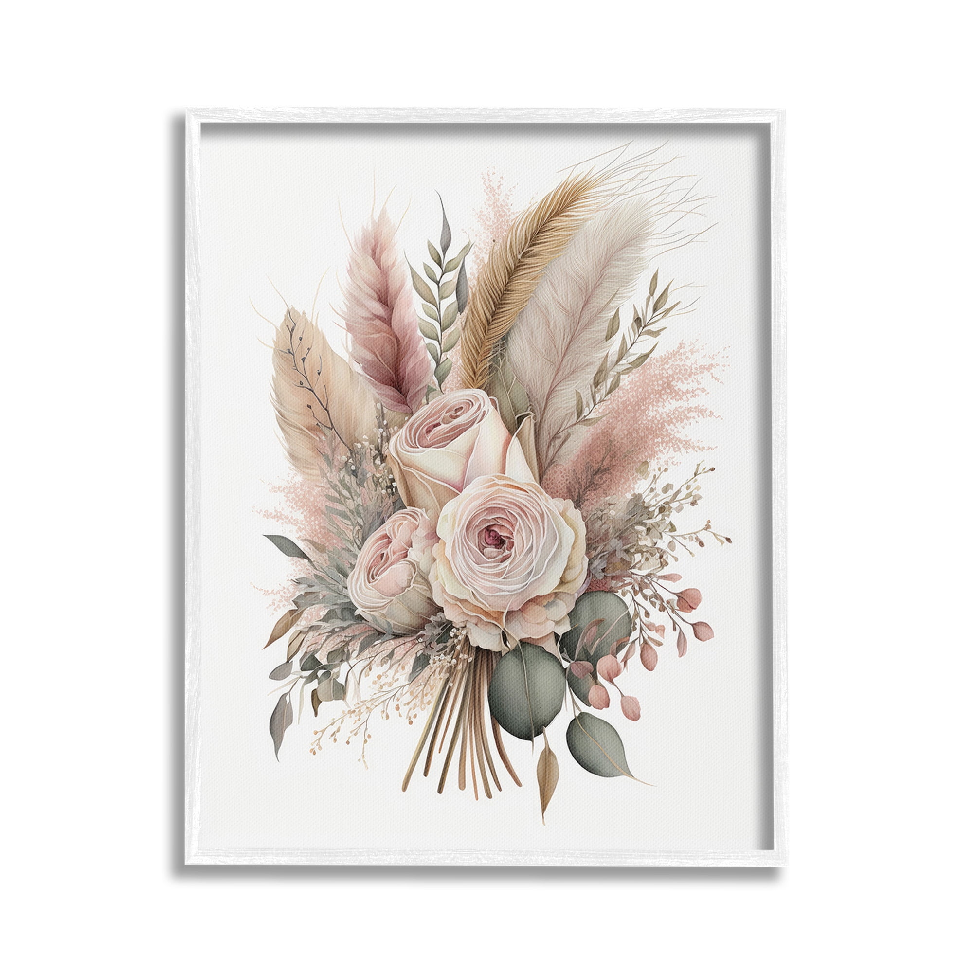 Stupell Industries Roses & Country Reeds Botanical & Floral Painting White Framed Art Print Wall Art, 24 x 30