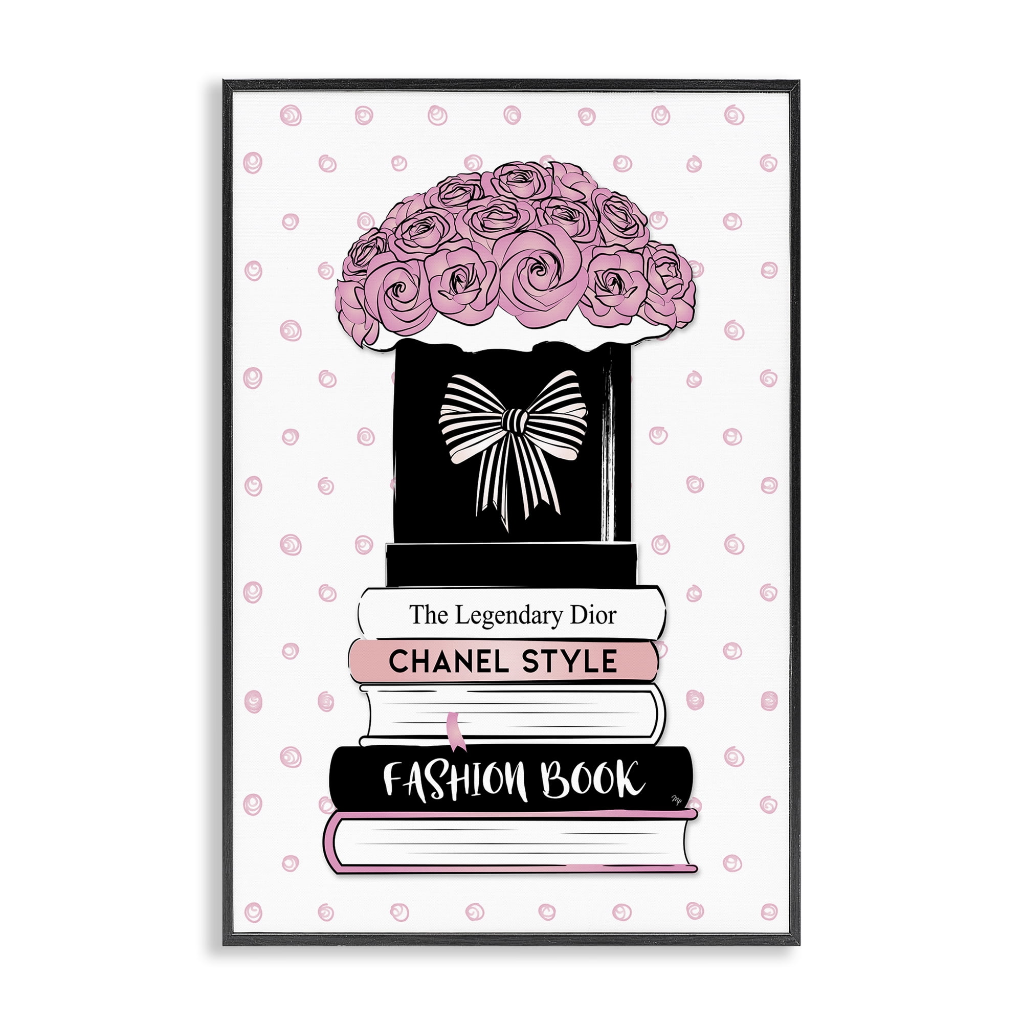 Stupell Industries Roses & Fashion Books Fashion Painting Black Framed Art Print Wall Art, 16 x 24