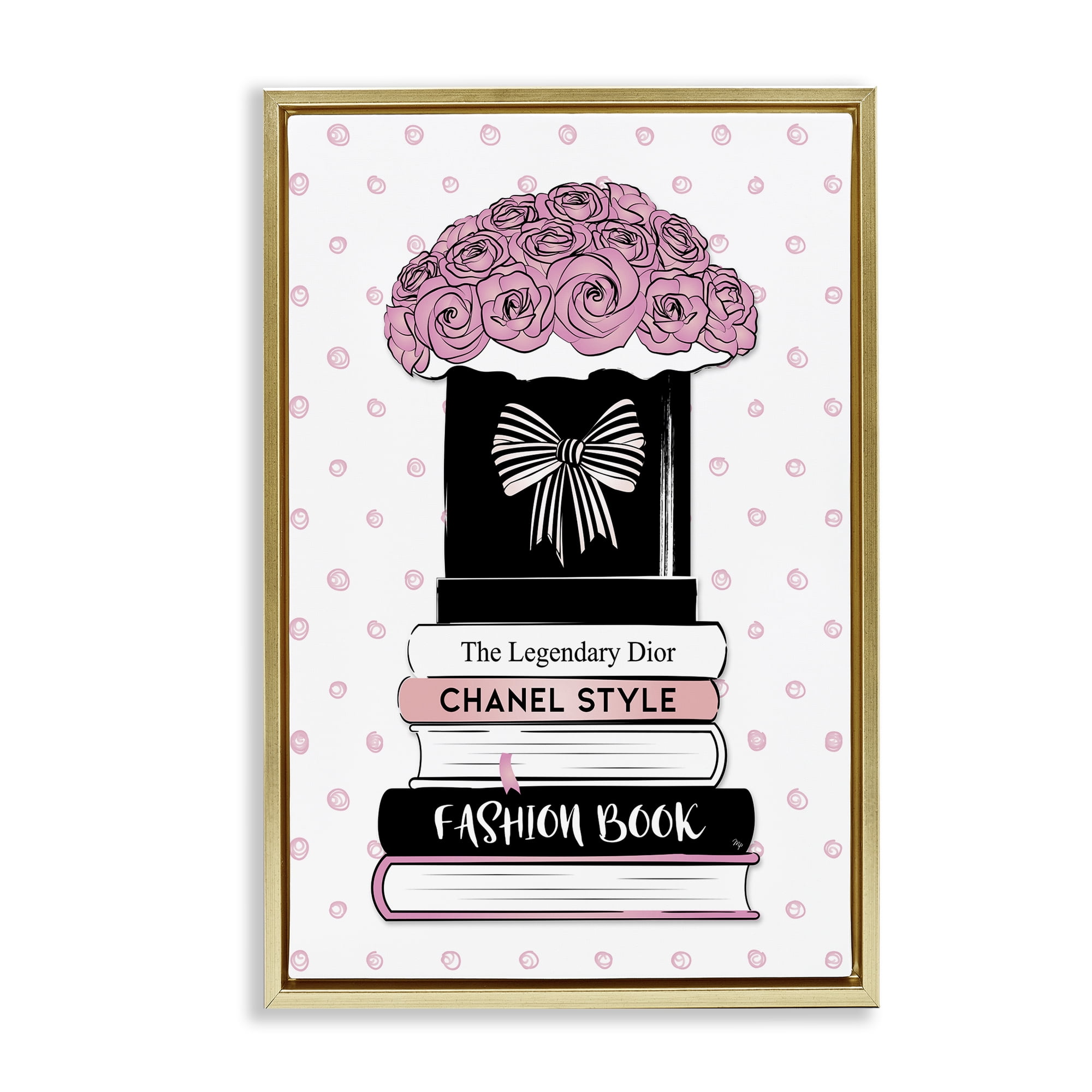 Stupell Industries Roses & Fashion Books Fashion Painting Gold Floater Framed Canvas Art Print Wall Art, 17 x 25