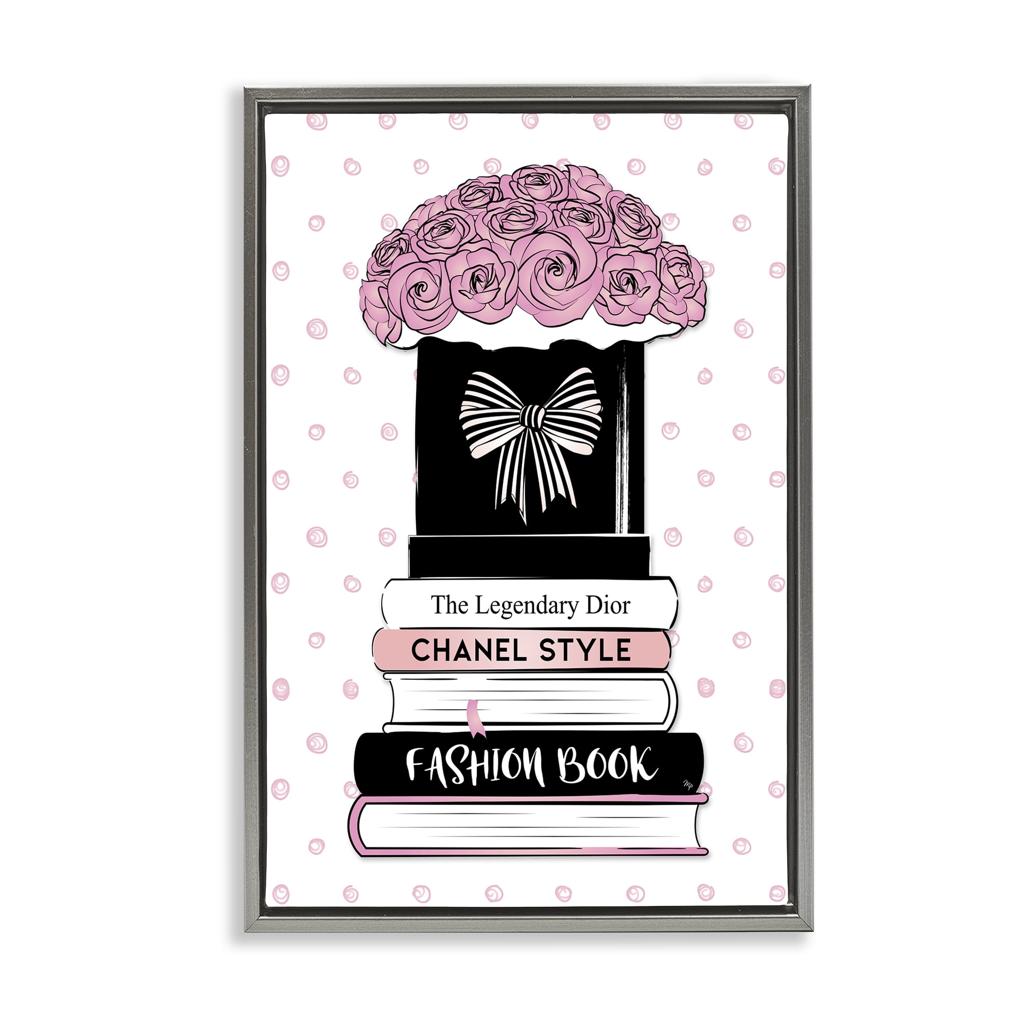 Stupell Industries Roses & Fashion Books Fashion Painting Gray Floater Framed Canvas Art Print Wall Art, 17 x 25