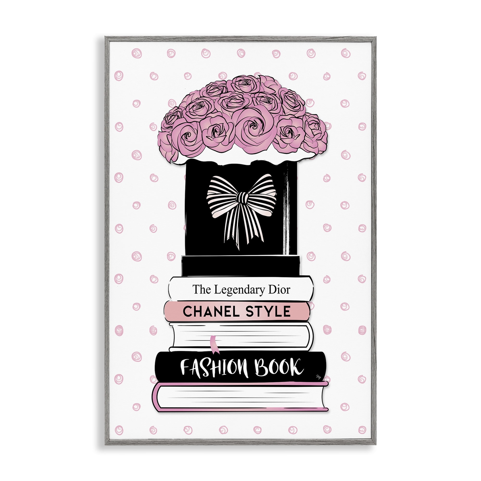 Stupell Industries Roses & Fashion Books Fashion Painting Gray Framed Art Print Wall Art, 20 x 30
