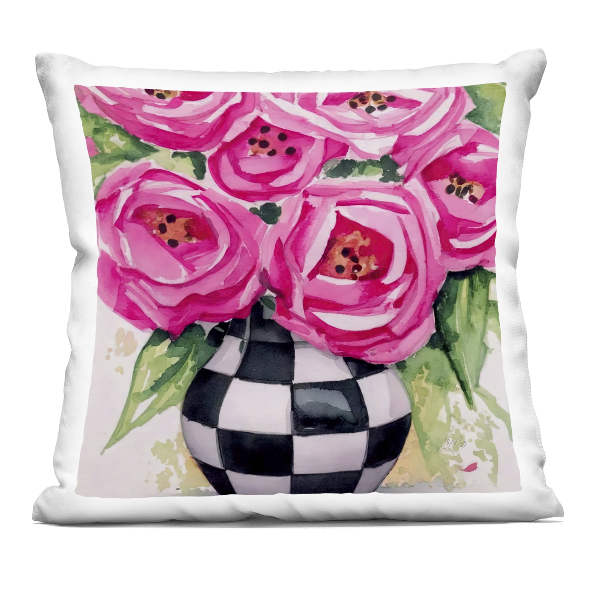 Stupell Industries Roses In Checkered Vase Decorative Printed Throw Pillow, design by Shelly Craig, 18 x 7 x 18
