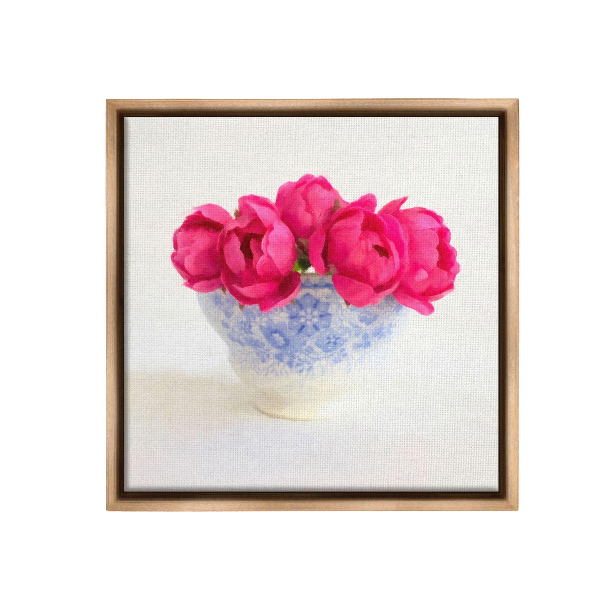 Stupell Industries Roses in Subtle Vase Botanical & Floral Painting Brown Floater Framed Canvas Art Print Wall Art, 25 x 25