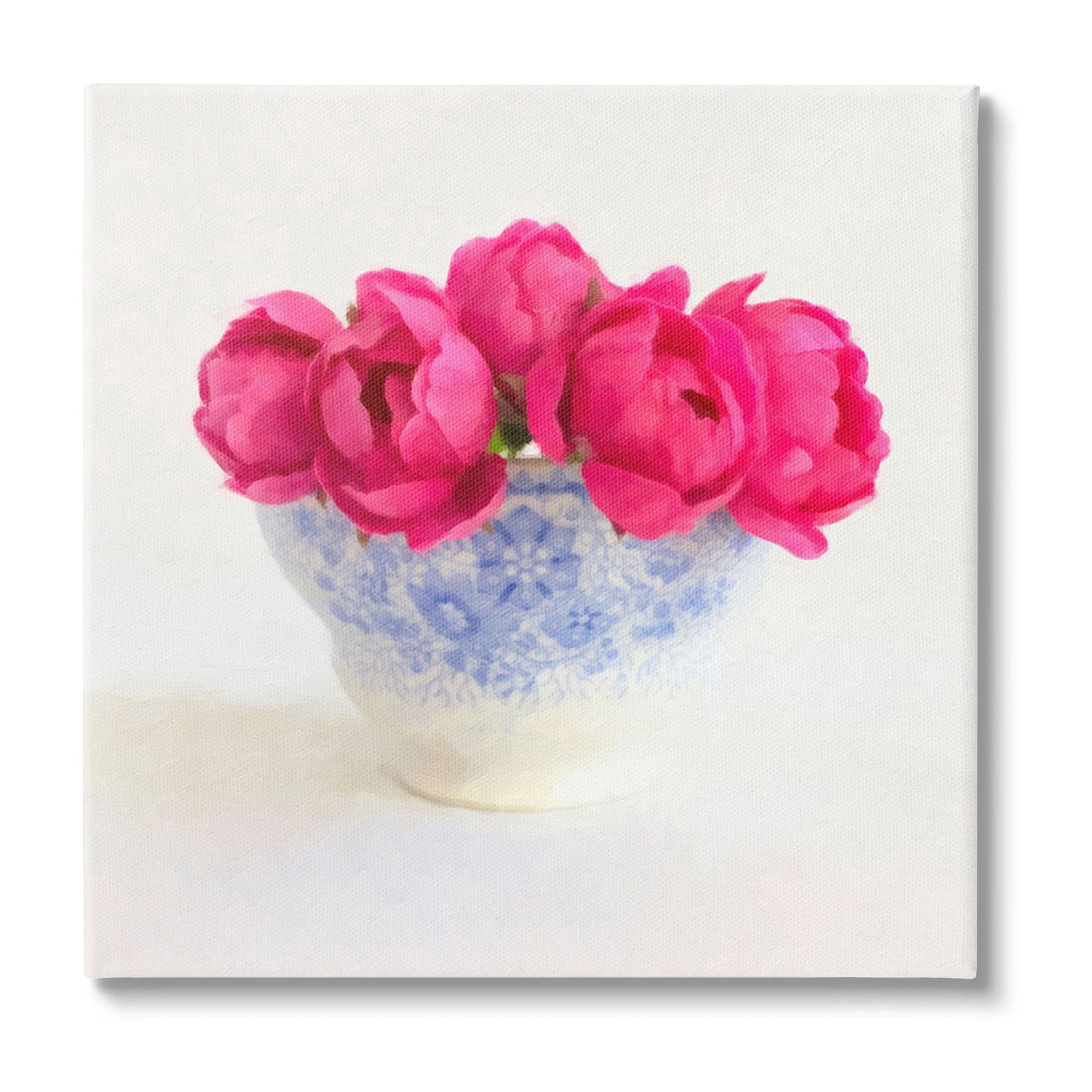 Stupell Industries Roses in Subtle Vase Botanical & Floral Painting Gallery Wrapped Canvas Art Print Wall Art, 17 x 17