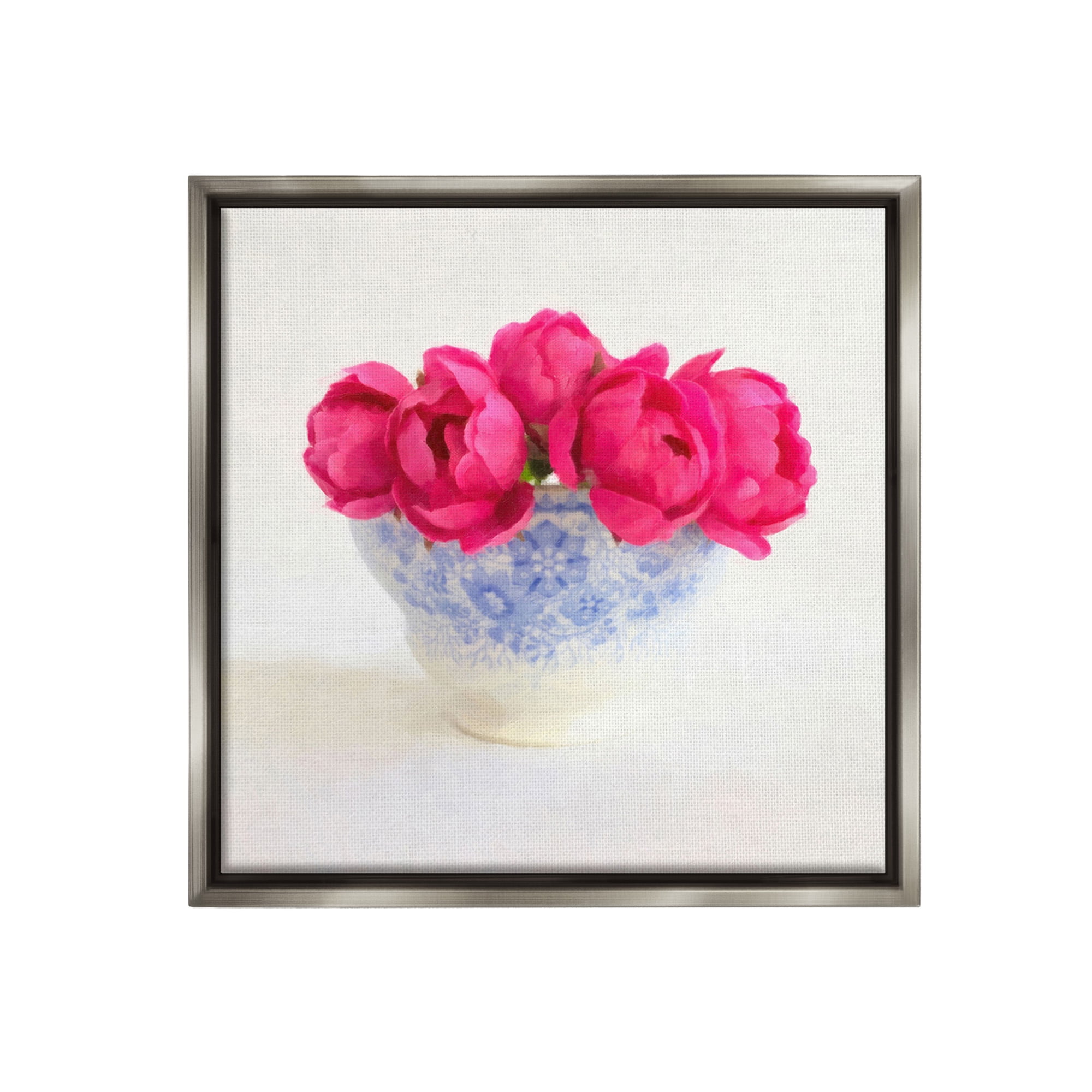 Stupell Industries Roses in Subtle Vase Botanical & Floral Painting Gray Floater Framed Canvas Art Print Wall Art, 18 x 18