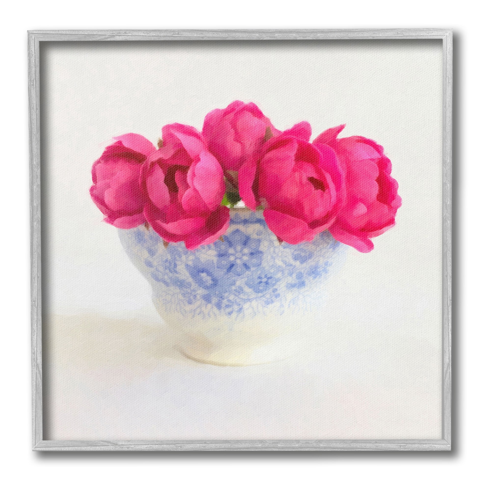Stupell Industries Roses in Subtle Vase Botanical & Floral Painting Gray Framed Art Print Wall Art, 12 x 12