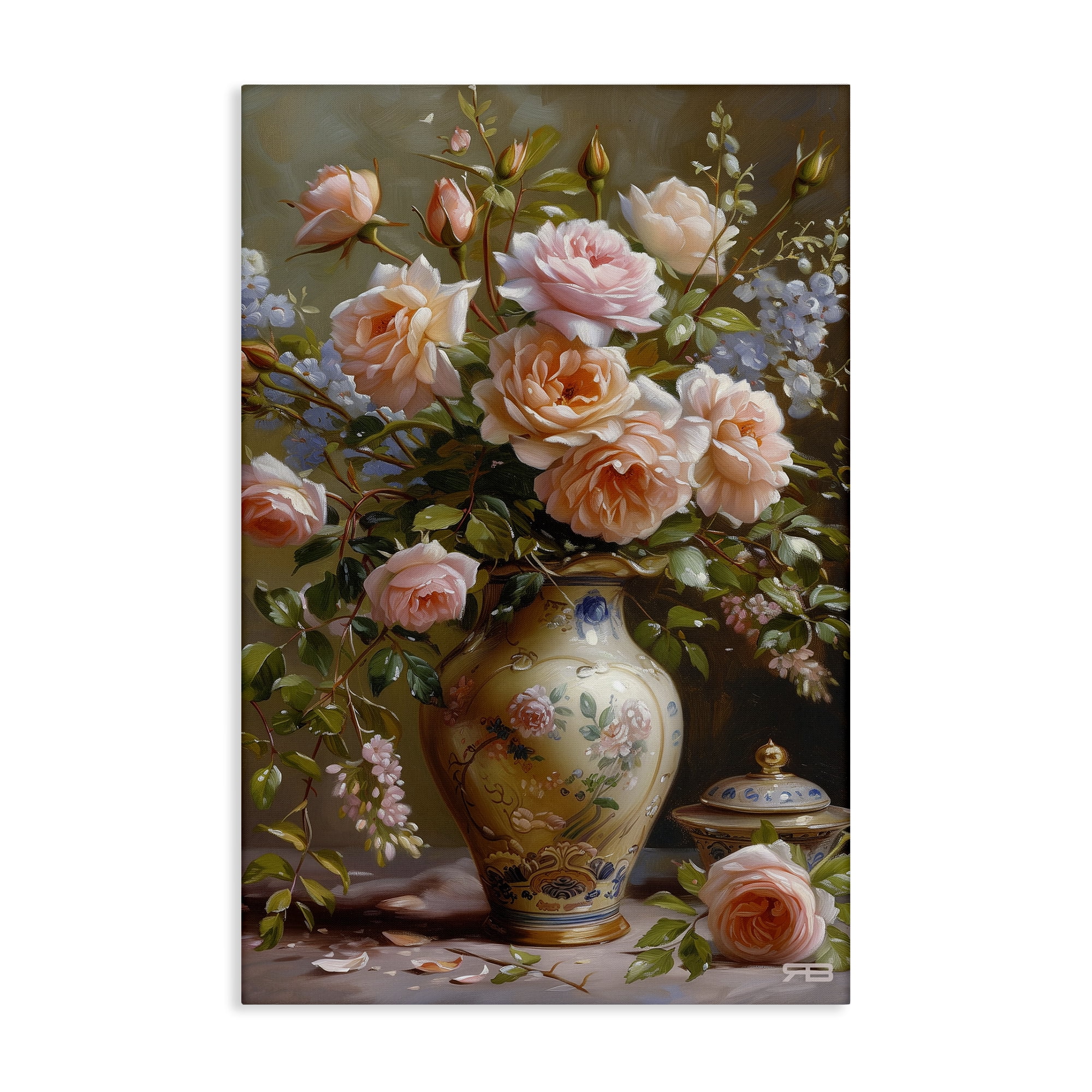 Stupell Industries Roses in Traditional Vase Botanical & Floral Painting Gallery Wrapped Canvas Art Print Wall Art, 24 x 36