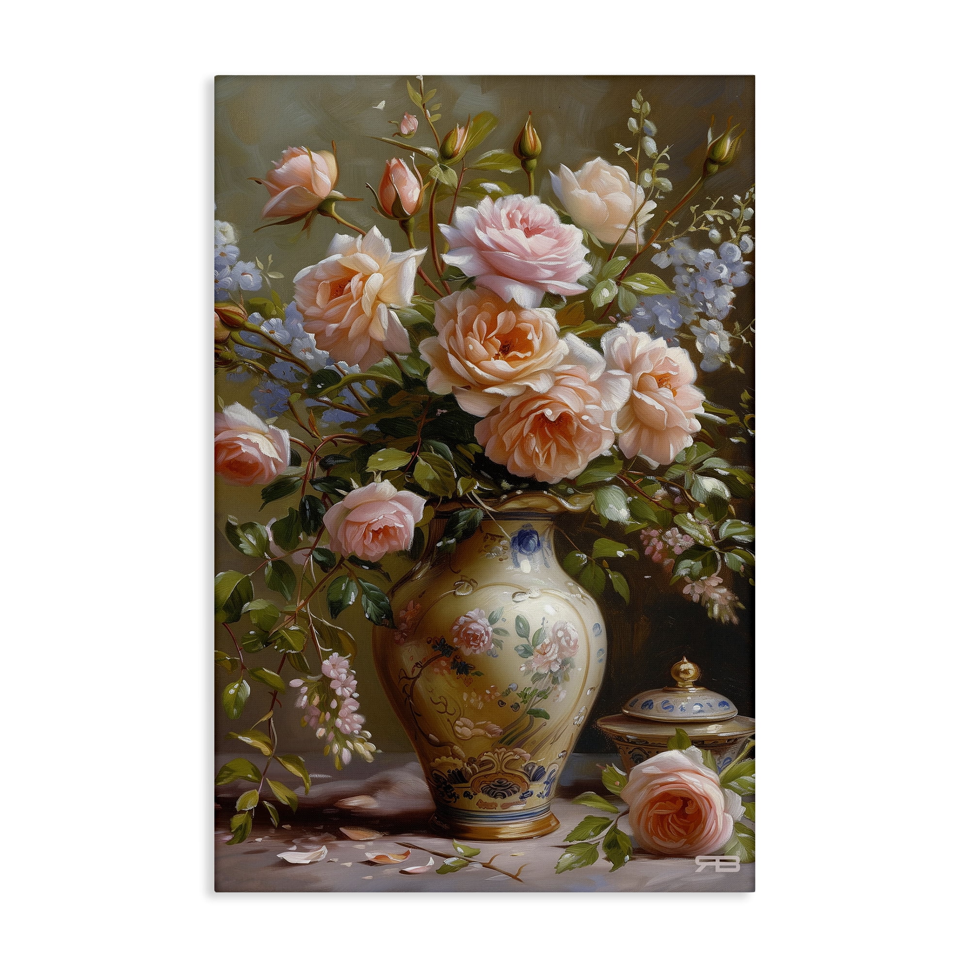 Stupell Industries Roses in Traditional Vase Botanical & Floral Painting Gallery Wrapped Canvas Art Print Wall Art, 30 x 45