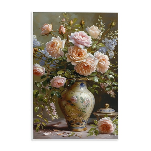 Stupell Industries Roses in Traditional Vase Botanical & Floral Painting Unframed Art Print Wall Art, 10 x 15