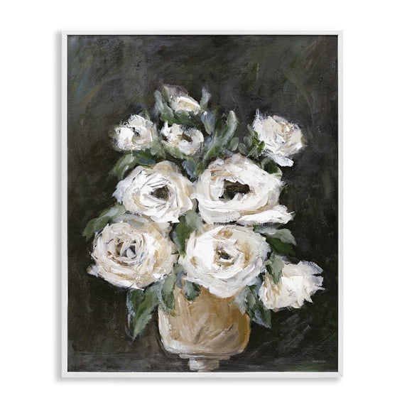 Stupell Industries Roses on Black Still Life Plants & Flowers Painting White Framed Art Print Wall Art, 11 x 14