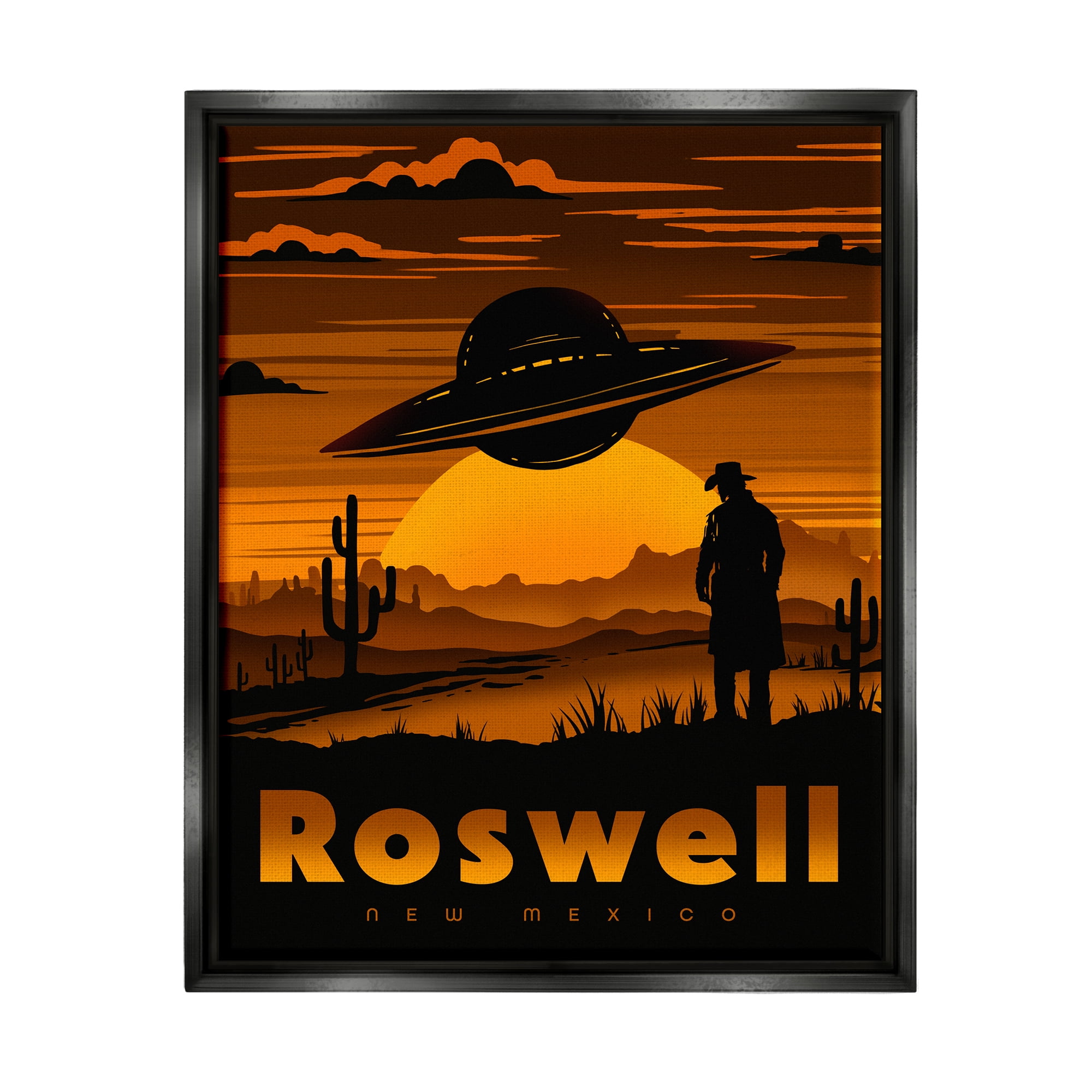 Stupell Industries Roswell NEW Mexico UFO Silhouette Travel & Places Painting Black Floater Framed Art Print Wall Art
