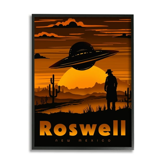 Stupell Industries Roswell NEW Mexico UFO Silhouette Travel & Places Painting Black Framed Art Print Wall Art