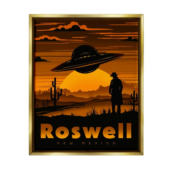 Stupell Industries Roswell NEW Mexico UFO Silhouette Travel & Places Painting Gold Floater Framed Art Print Wall Art