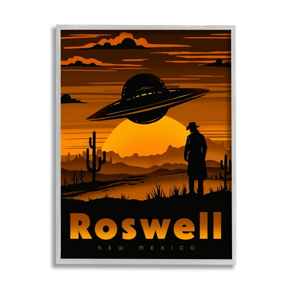 Stupell Industries Roswell NEW Mexico UFO Silhouette Travel & Places Painting Gray Framed Art Print Wall Art
