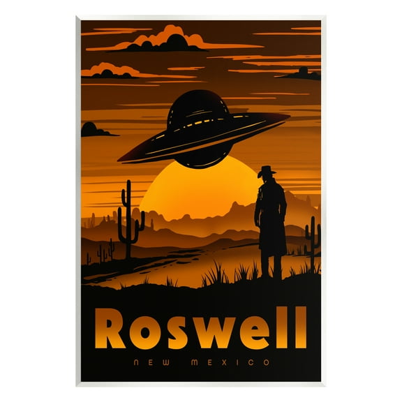 Stupell Industries Roswell NEW Mexico UFO Silhouette Travel & Places Painting Unframed Art Print Wall Art
