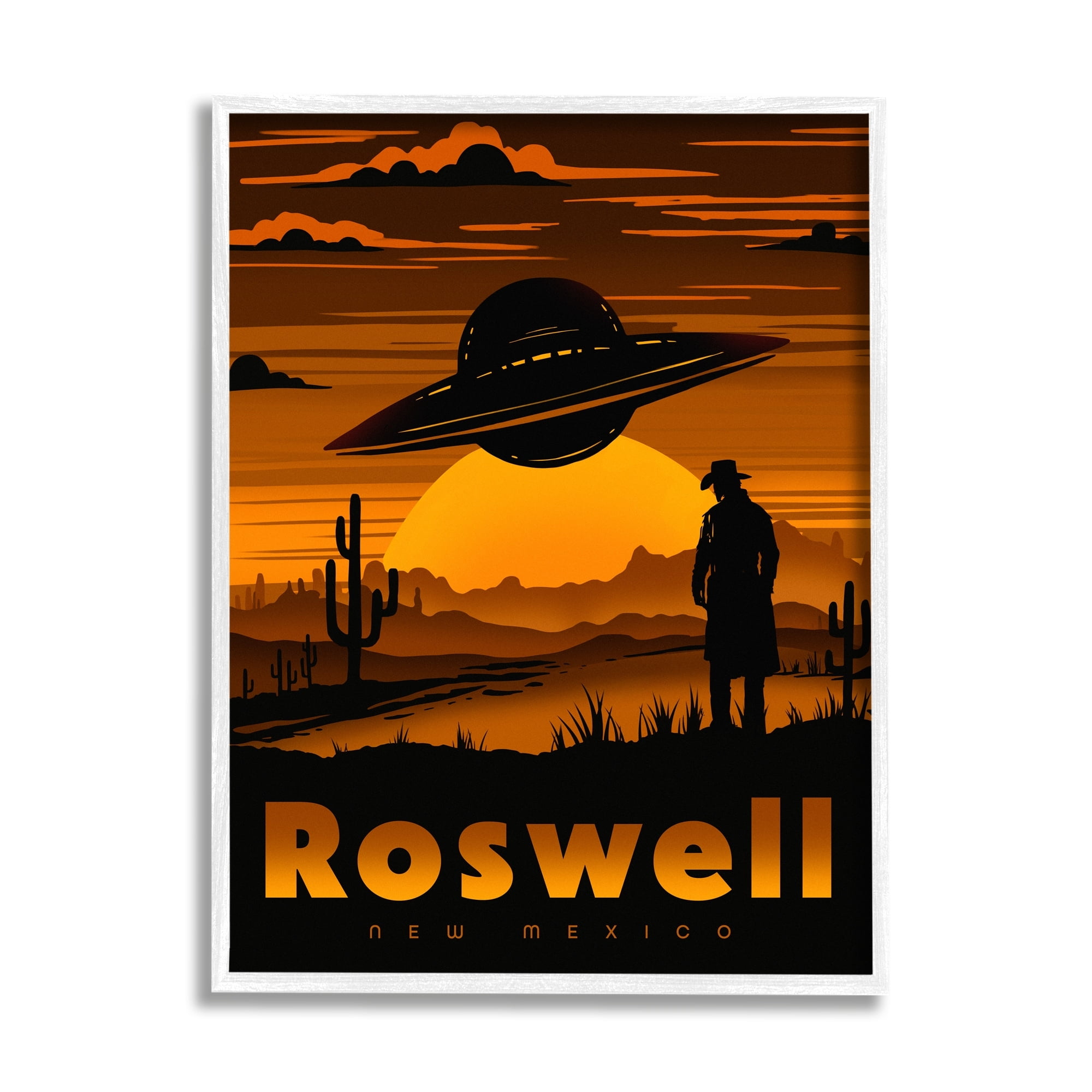 Stupell Industries Roswell NEW Mexico UFO Silhouette Travel & Places Painting White Framed Art Print Wall Art