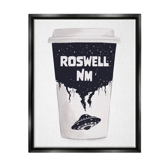 Stupell Industries Roswell NM UFO Coffee Cup Travel & Places Painting Black Floater Framed Art Print Wall Art