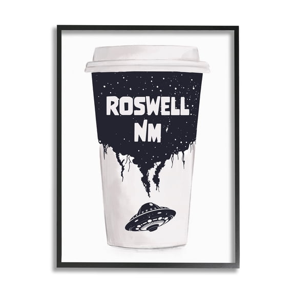 Stupell Industries Roswell NM UFO Coffee Cup Travel & Places Painting Black Framed Art Print Wall Art