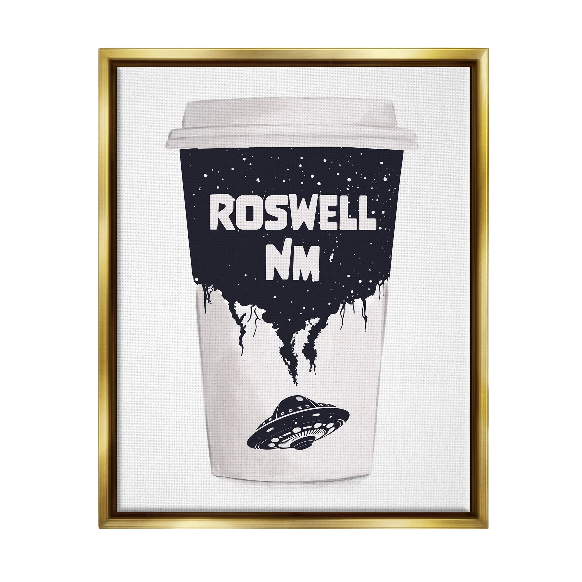 Stupell Industries Roswell NM UFO Coffee Cup Travel & Places Painting Gold Floater Framed Art Print Wall Art