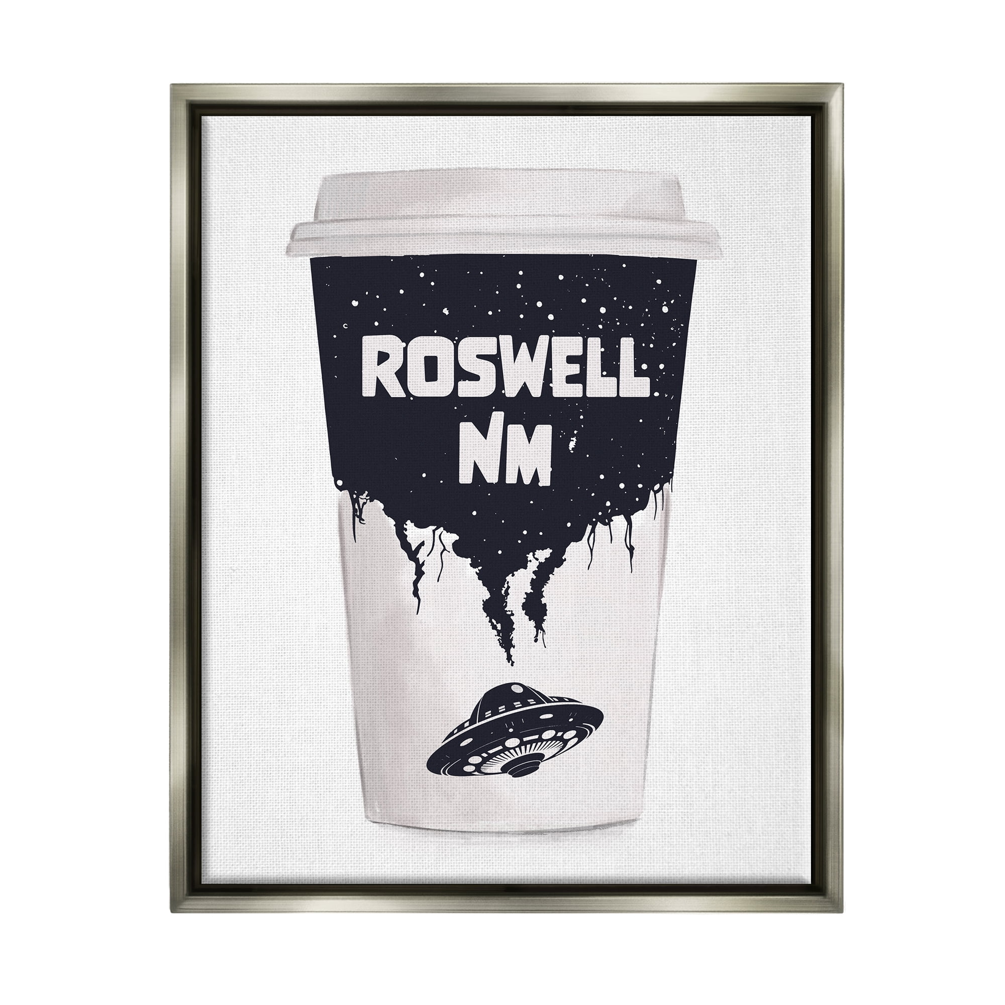 Stupell Industries Roswell NM UFO Coffee Cup Travel & Places Painting Gray Floater Framed Art Print Wall Art