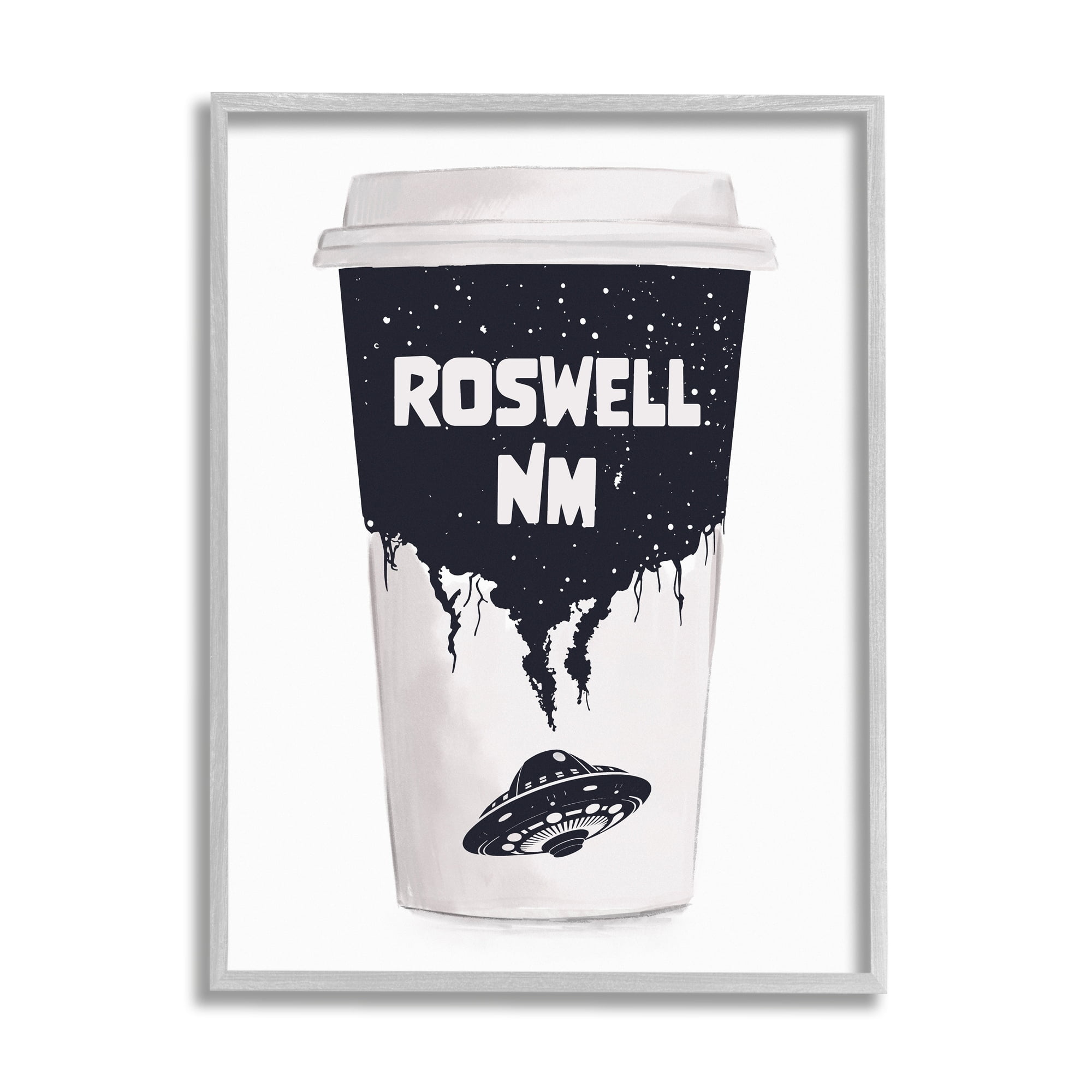 Stupell Industries Roswell NM UFO Coffee Cup Travel & Places Painting Gray Framed Art Print Wall Art