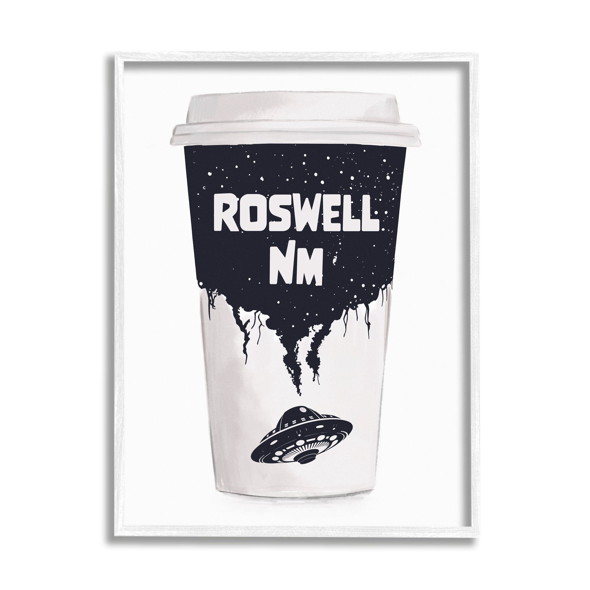 Stupell Industries Roswell NM UFO Coffee Cup Travel & Places Painting White Framed Art Print Wall Art