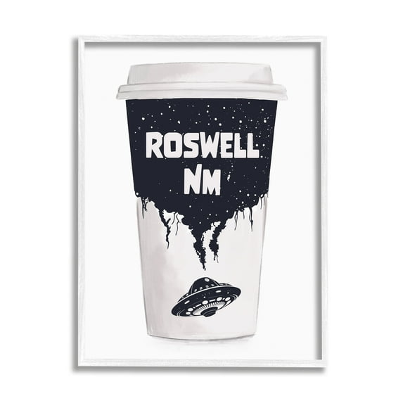 Stupell Industries Roswell NM UFO Coffee Cup Travel & Places Painting White Framed Art Print Wall Art