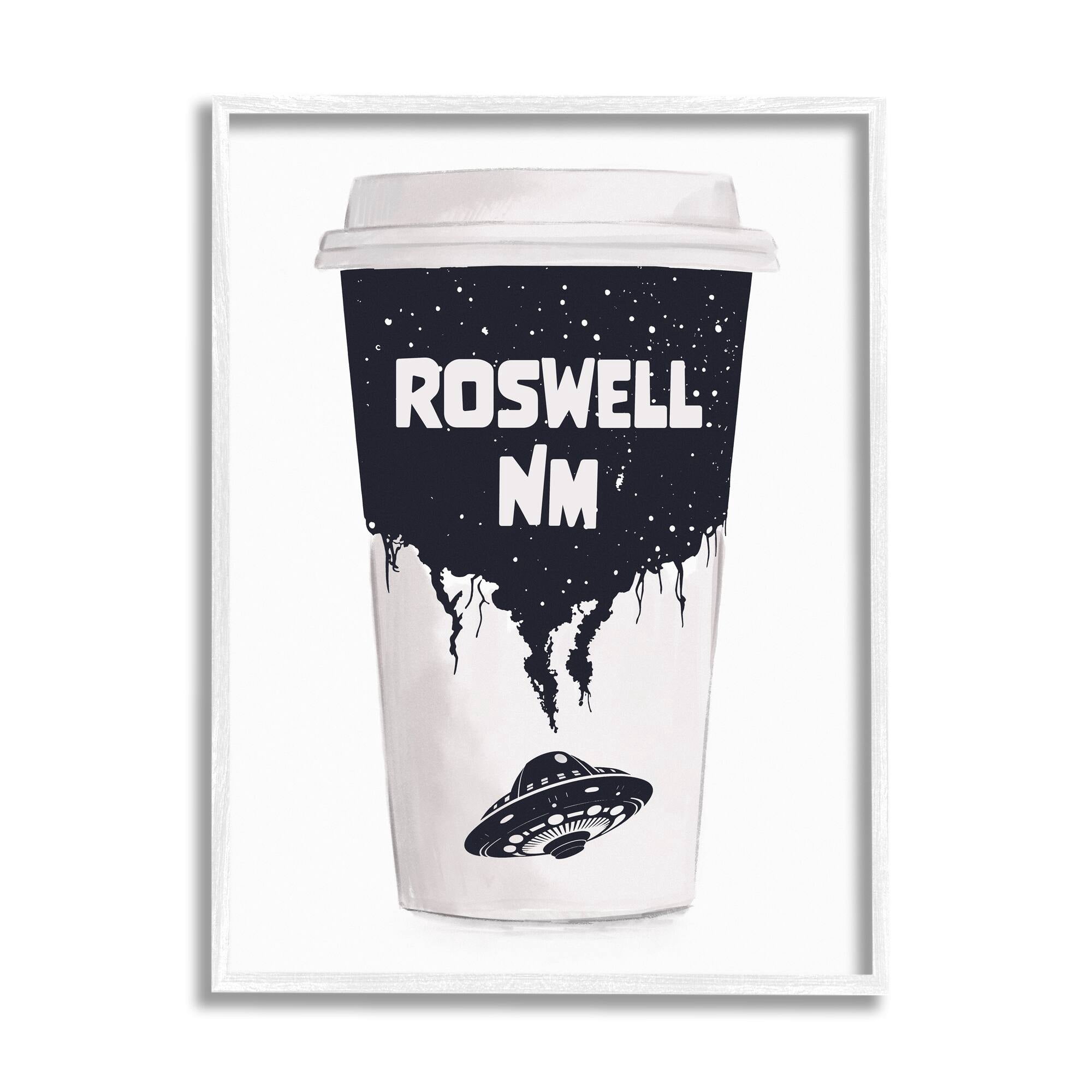 Stupell Industries Roswell NM UFO Coffee Cup Travel & Places Painting White Framed Art Print Wall Art