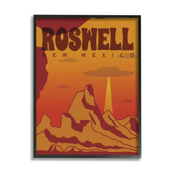 Stupell Industries Roswell New Mexico Desert UFO Travel & Places Painting Black Framed Art Print Wall Art