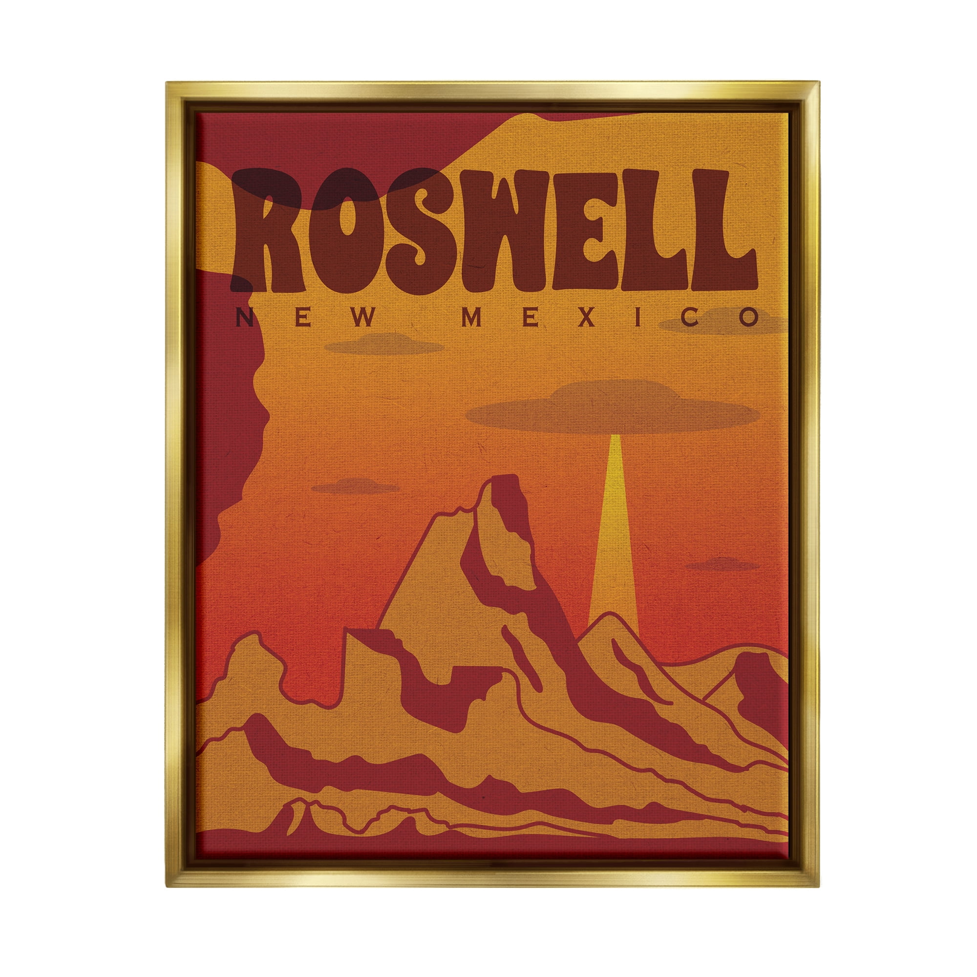 Stupell Industries Roswell New Mexico Desert UFO Travel & Places Painting Gold Floater Framed Art Print Wall Art