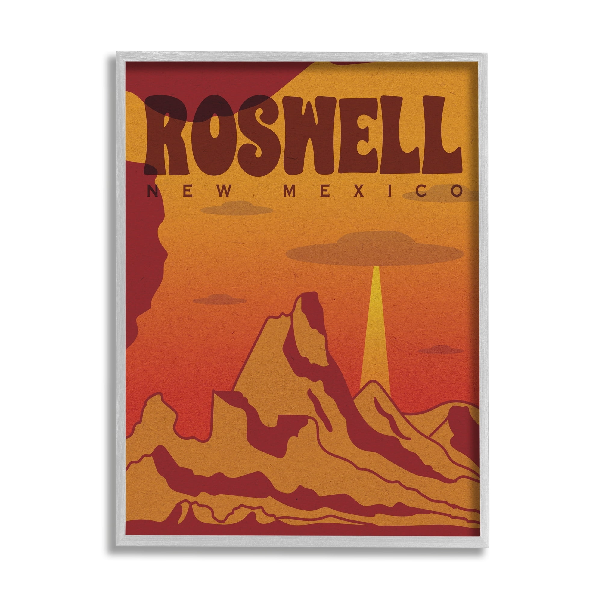 Stupell Industries Roswell New Mexico Desert UFO Travel & Places Painting Gray Framed Art Print Wall Art