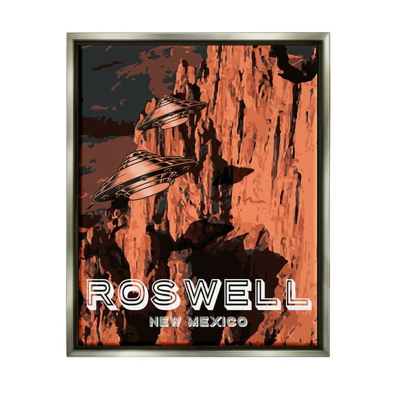 Stupell Industries Roswell New Mexico Desert UFOs Travel & Places Painting Gray Floater Framed Art Print Wall Art