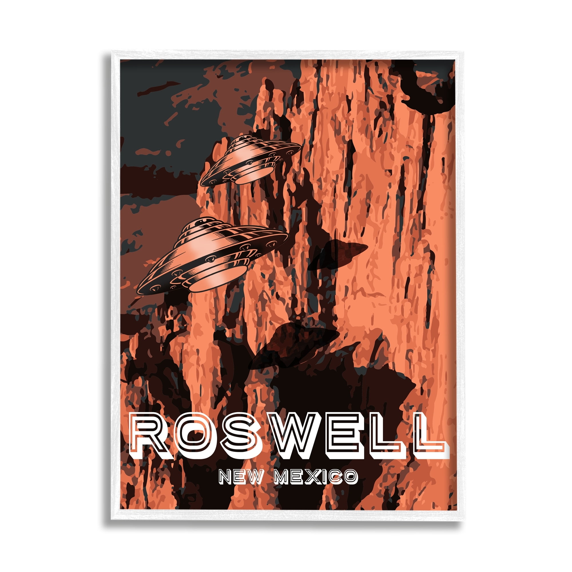 Stupell Industries Roswell New Mexico Desert UFOs Travel & Places Painting White Framed Art Print Wall Art