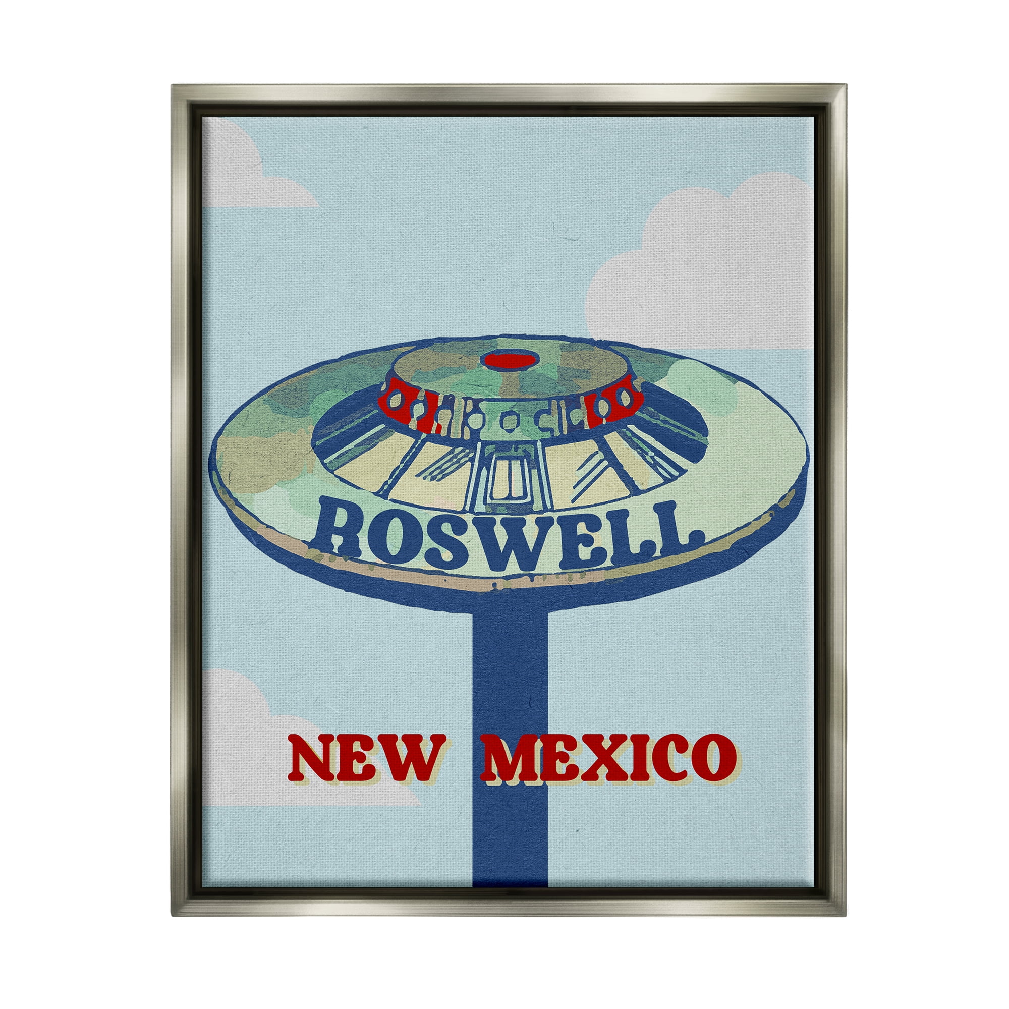 Stupell Industries Roswell New Mexico Vintage UFO Travel & Places Painting Gray Floater Framed Art Print Wall Art