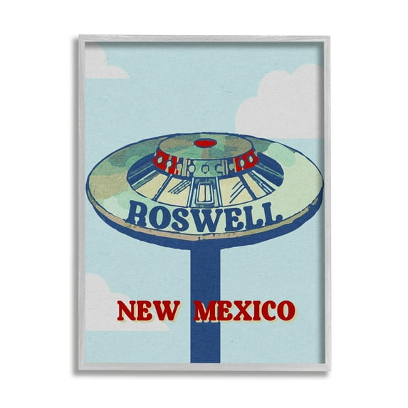 Stupell Industries Roswell New Mexico Vintage UFO Travel & Places Painting Gray Framed Art Print Wall Art