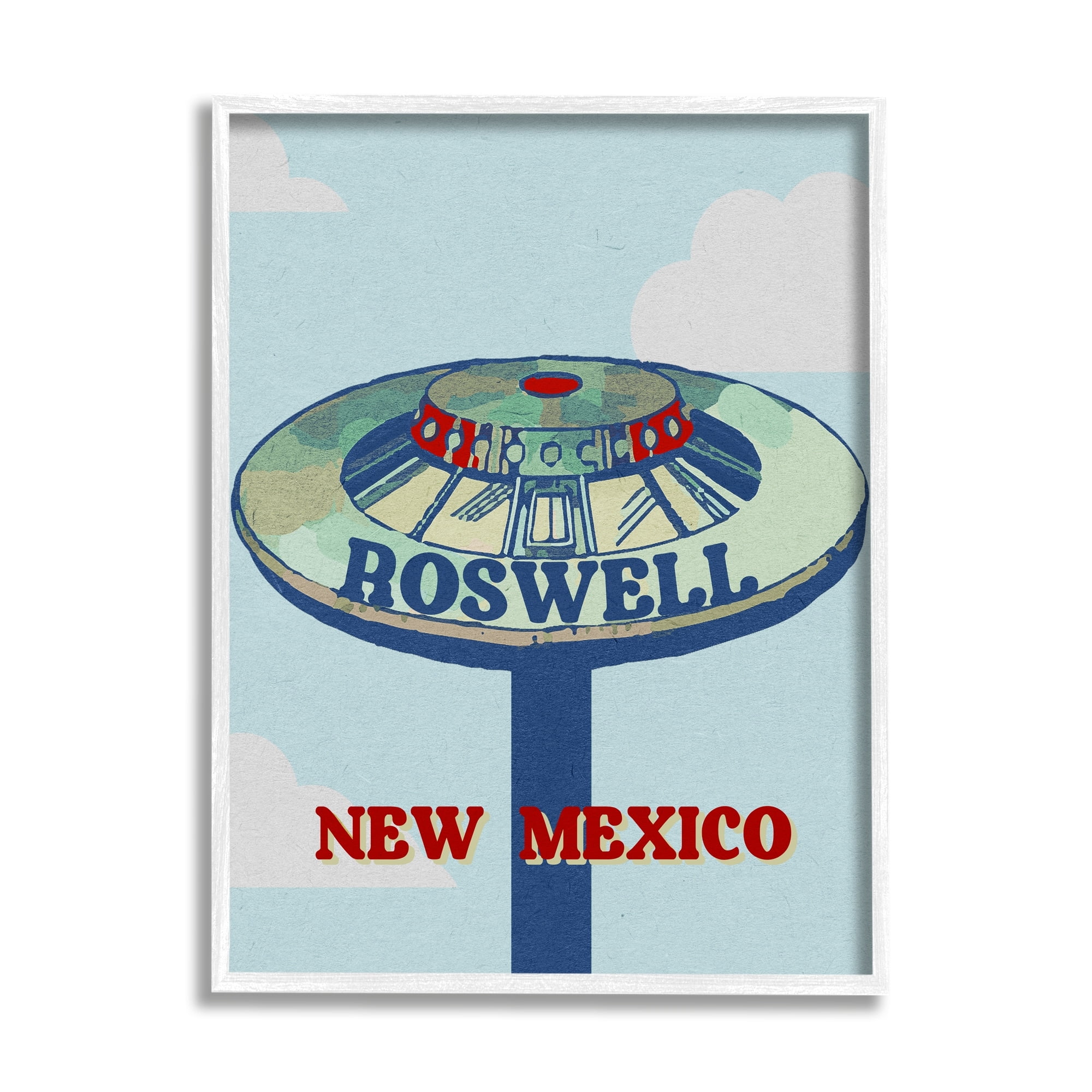 Stupell Industries Roswell New Mexico Vintage UFO Travel & Places Painting White Framed Art Print Wall Art