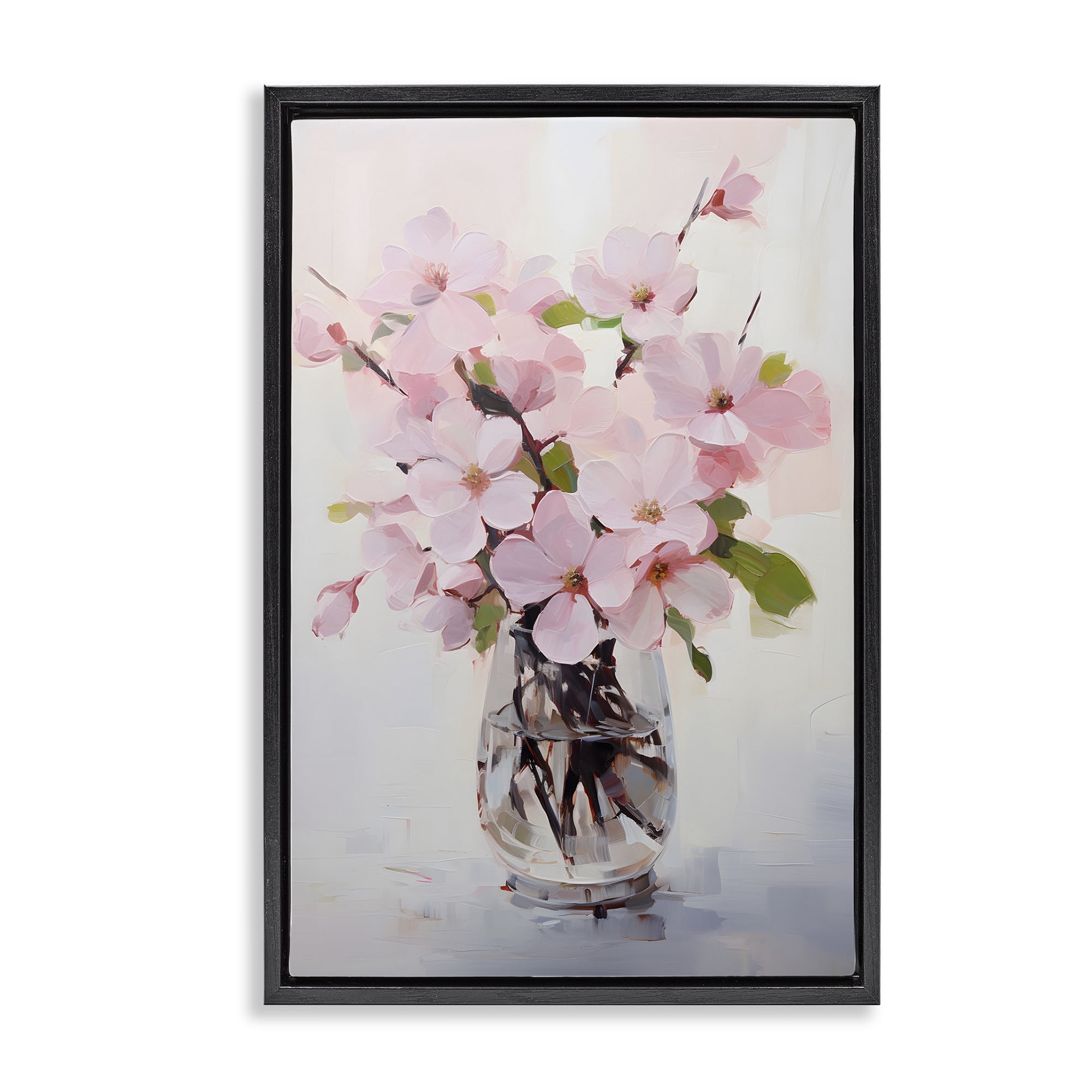 Stupell Industries Rosy Flower Vase Botanical & Floral Painting Black Floater Framed Art Print Wall Art, 17 x 25