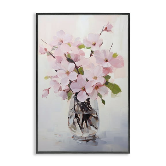 Stupell Industries Rosy Flower Vase Botanical & Floral Painting Black Framed Art Print Wall Art, 12 x 18