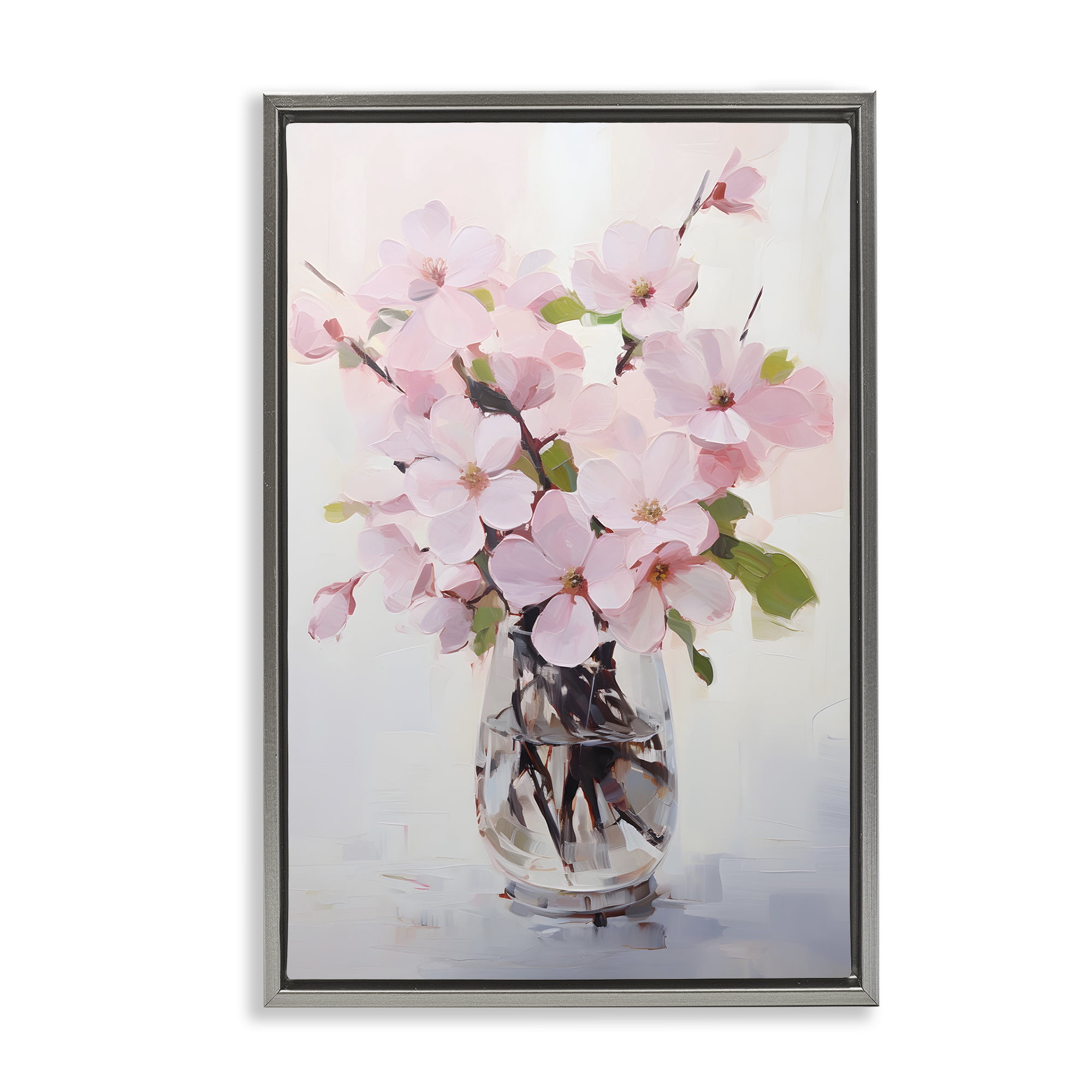 Stupell Industries Rosy Flower Vase Botanical & Floral Painting Gray Floater Framed Art Print Wall Art, 21 x 31